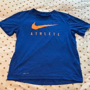 Nike Royal Blue Tee with Orange Swoosh and Text